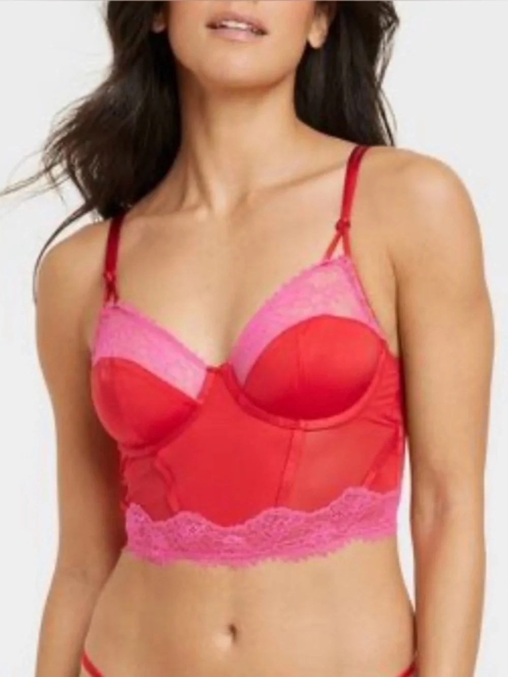 Auden Lace & Satin Lingerie Corset Long‎ Line Underwire Bralette Women’s SZ SZ M